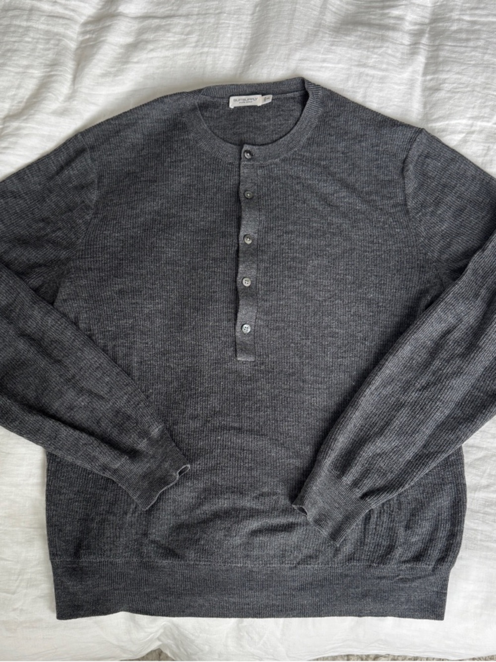 Suitsupply Grey Ribbed Henley Sweater